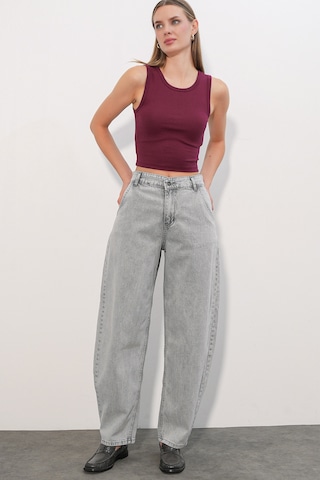Bigdart 6689 Kadın Yüksek Bel Baggy Kot Pantolon - Gri