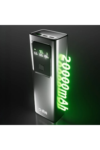 Sbs 20.000 Mah 100w Power Delivery Powerbank Lcd Ekran 2x Usb-c Pd 100w + Usb-a 22.5w Dizüstü Bilgisayar Uyumlu Silver-Gri