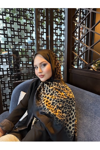 Miorel Scarfs Leopar Desen Vual İpek Şal Fular Silk Scarfs Shawl Hijab Siyah