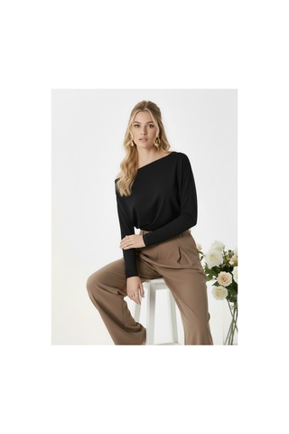 Fiolin Kadın Elegant Asimetrik Omuz Detaylı Bluz siyah