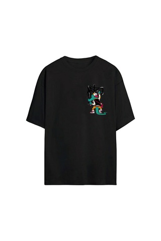 Thewert Unisex Timsah Grafiti Baskılı Siyah Oversize Tshirt