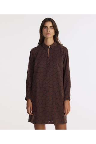 Yargıcı A Form Gömlek Yaka Uzun Kol Elbise 25kkel7035x 003 Kahverengi