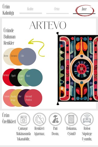 Artevo 19 Renkli Geometrik Tasarım Soyut Desenli Halı İnce Halı Kilim Halı Oturma Odası Salon Halısı Renkli M