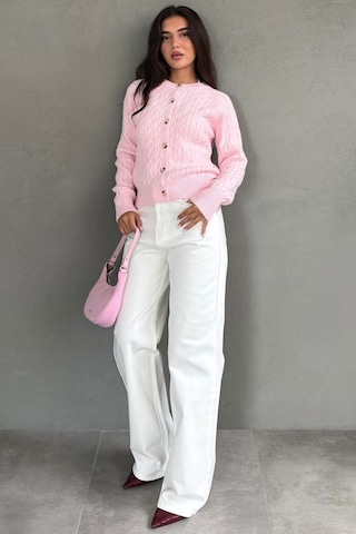 Madmext Pembe Bisiklet Yaka Örgü Desenli Kadın Hırka Mg2899