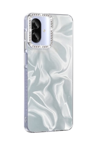 Samsung Galaxy Uyumlu A07 Kılıf Airbagli Parlak Taş Detay Tasarımlı Esila Kılıf Beyaz