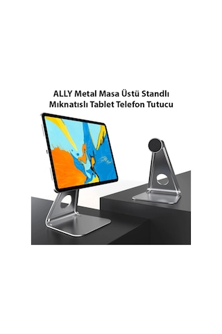 Ally Metal Masa Üstü Standlı Mıknatıslı Tablet Telefon Tutucu Gri