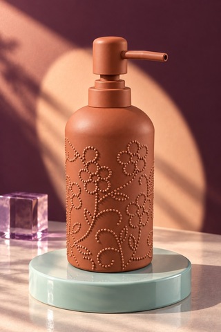 Rosıe Kiremit Çiçek Dokulu Yuvarlak Seramik Sıvı Sabunluk 350 Ml Karışık