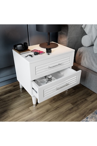 Panjurlu 2 Çekmeceli Komodin Pnj5002 Beyaz Gümüş