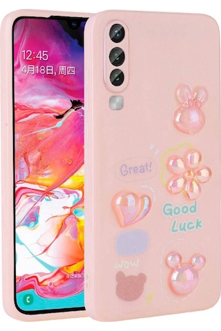 Galaxy A70 Kılıf Kabartma Figürlü Parlak Zore Toys Silikon Kapak Pembe