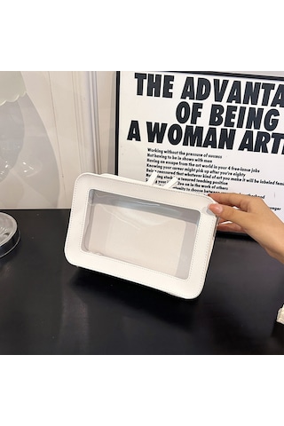 Yaozixa Beyaz Şeffaf Büyük Kapasiteli Makyaj Organizer Çantası - Taşınabilir Makyaj Ve Eşya Saklama Çantası