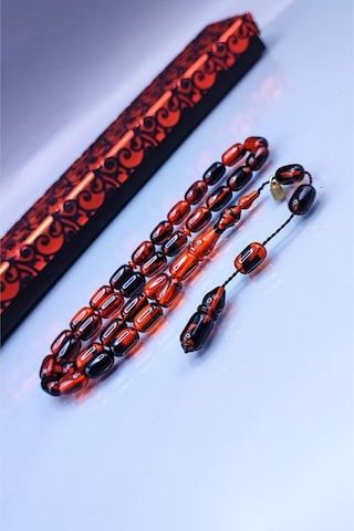 7 x 11 MM Kapsül Mustafa Uysal İmzalı Turuncu Siyah Ateşi Kehribar Tesbih