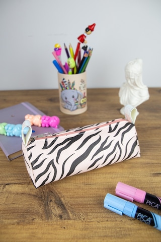 Kalem Kutusu Pastel Renk Zebra Pembe-siyah Vegan Deri Kalemlik V
