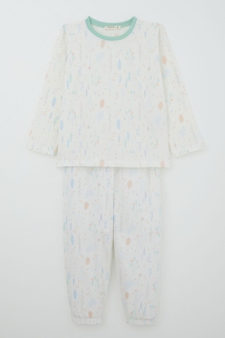 Breeze Kız Çocuk Pijama Takımı Bahar Fısıltısı Renkli Yapraklar Desenli 4-8 Yaş, Ekru Ekru