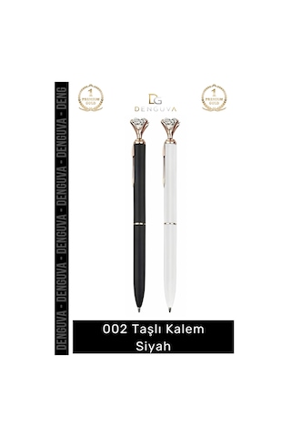 Taşlıkalem Lüks Metal Gövde Kristal Detaylı Ergonomik Tasarım Kaliteli Mürekkep Taşlı Kalem Siyah Çok Renkli