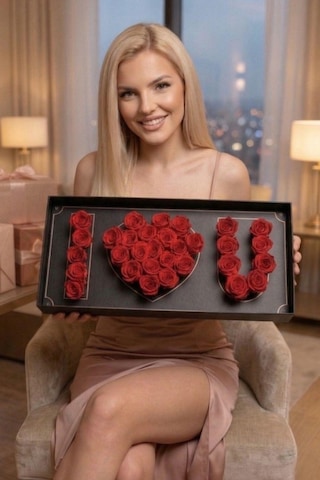 I Love You Güllü Siyah Lüks Kutuda Kalp Tasarım Gül Sevgiliye, Kıza, Eşe Hediye