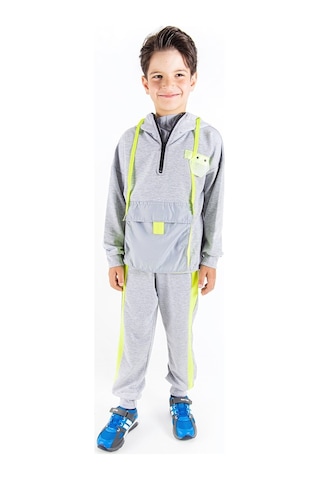 Baby&Kids Neon Detaylı Kapüşonlu Erkek Çocuk Eşofman Takımı Gri
