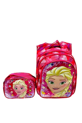 Kız Çocuk Elsa Model Işıklı İlkokul Çantası 2 Li Takım Pembe