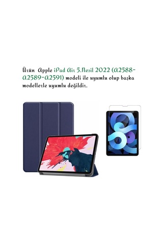 Apple Ipad Air 5.nesil 2022 10.9" A2588-a2589-a2591 Uyumlu Kılıf + Ekran Koruyucu + Kalem Seti Kapaklı Kılıf