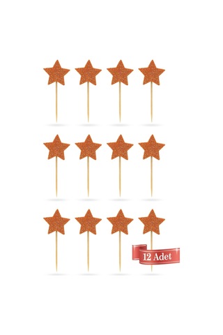 Turuncu-kahverengi Çift Taraflı Yıldız Simli Eva Kürdan Cupcake Toppers Cupcake Çubuğu 12'li