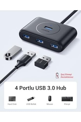 Usb 3.0 4 Portlu Hub Çoklayıcı Siyah 50 Cm 01