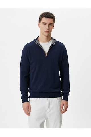 Koton Yarım Fermuarlı Kazak Slim Fit Uzun Kollu Dirsek Detaylı Lacivert 4sam70005ht Lacivert