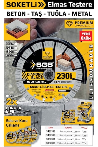 Sgs2338 - 230mm Soketli Elmas Testere Multi Material Beton Taş Tuğla Metal Kesici