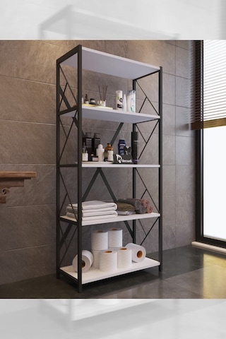 Morpanya Mony Metal Banyo Rafı Ünite 5 Raflı Banyo Düzenleyici Raf Deterjan Havlu Rafı 150 Cm Beyaz