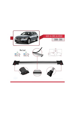 Audi A4 B8 Allroad 2008-2015 Arası İle Uyumlu Fly Model Ara Atkı Tavan Barı Gri