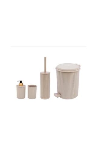 Omnipazar Elf-n522 Nostalji 4'lü Çöp Kovalı Wc Fırçalı Banyo Seti Taş Gri Gri