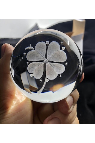 Ahşap Stand'lı Yonca Temalı Cam Küre-1556 Çok Renkli