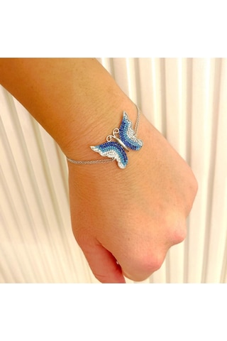 Oriental Kuyumculuk Jewellery Büyük Mavi Gümüş Kelebek Bileklik Lacivert
