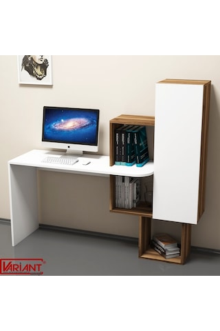 Variant Variant Açelya Kitaplıklı Çalışma Masası Ceviz-Beyaz Beyaz  -  Ceviz