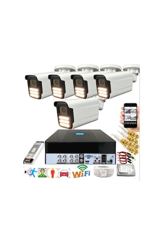 5 Li Araç İnsan Yüz Tanımalı Hareket Algılayan 5 Mp Lens 12 Warm Led Gece Renkli Kamera Seti 5915w-p