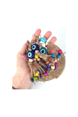 20 Adet Anahtarlık Karışık Renkli Kötü Göz Kovucu Nazar Hand Made Hasır Renkli Ahşap Boncuklu Nazarlık Çanta Araba Süsü