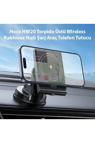 Hoco Hw20 Torpido Üstü Wireless Kablosuz Hızlı Şarj Araç Telefon Tutucu- 5775 Siyah