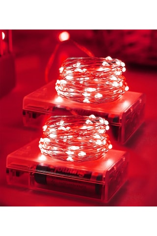 Ev Balkon Ve Parti İçin 10 Metre Kırmızı Renk Pilli Peri Led Yılbaşı Süsü Işık Kırmzı