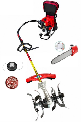 Benzinli Sırt Tırpan + Toprak Çapalama + Dal Budama Aparatı Set 52 Cc 4.6 Hp Bc520