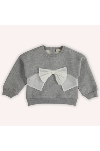 Kız Çocuk Tül Fiyonk Detaylı Sweatshirt Gri-melanj 2421gb08021-4847 001
