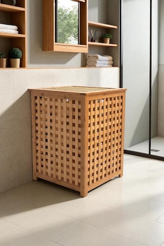 Digithome Bambu Çamaşır Sepeti 58x40 Cm Kulplu Taşınabilir Bezli Db-0042 Kahverengi
