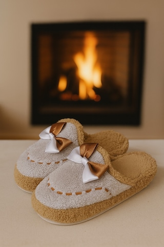 Golden Fiyonklu Kapalı Kadın Ev Terliği Günlük Rahat Kışlık Terlik Gri