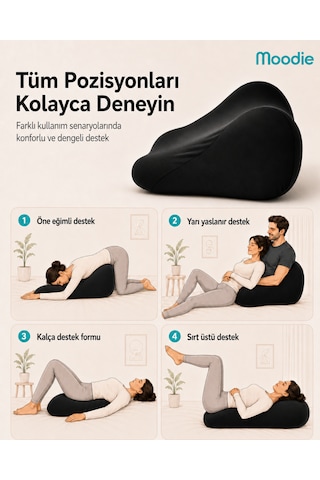 Çiftler İçin Ergonomik Pozisyon Destek Yastığı, Yakınlık Ve Konfor Kama Yastığı 60x40x30 Cm Siyah