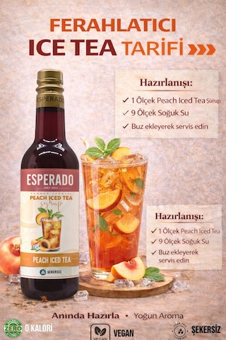 Şekersiz Sugar Free Şeftali Aromalı Ice Tea Base 1 9 Oranında 750 Ml