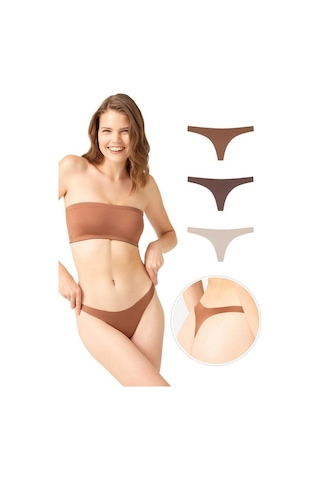 Lazer Kesim Kadın Tanga Külot 3'lü Paket-3 Renkli-4 Çok Renkli