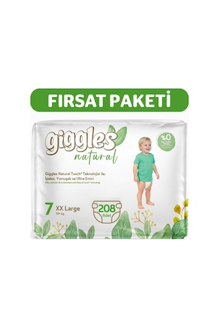 Giggles Natural Jumbo 7 Numara Pamuklu Bebek Bezi 208 Adet