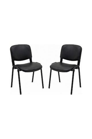 Ofisbazaar Form Siyah Misafir Sandalyesi 2'li Set Dayanıklı Metal Ayaklı Bekleme Sandalyesi Siyah Siyah