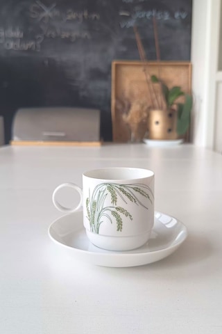 Hint Pirinci Desenli Vintage Çay Fincanı Seti 2 Parça Beyaz-krem