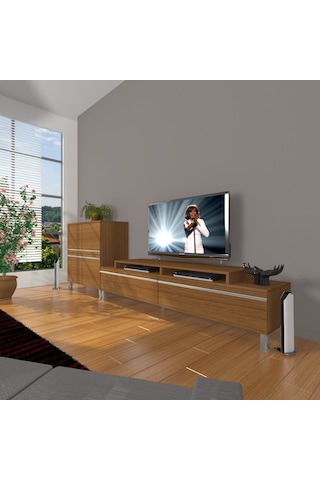 Decoraktiv Ekoflex On Mdf Krom Ayaklı Tv Ünitesi Tv Sehpası Ceviz