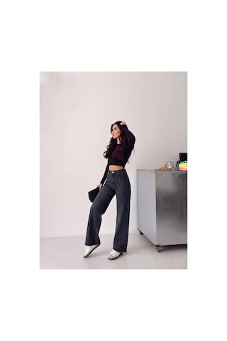Kene Jeans Kahve Tint Paça Kesik Ön Arka Taşlı Bol Paça Kot/denim Pantolon Kahverengi