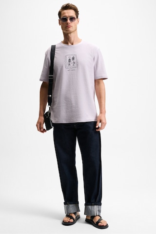 Grimelange DAPPERLY Erkek Ön Baskı Ve Nakış Detaylı Organik Pamuk Bisiklet Yaka Regular Fit Lila T-Shirt
