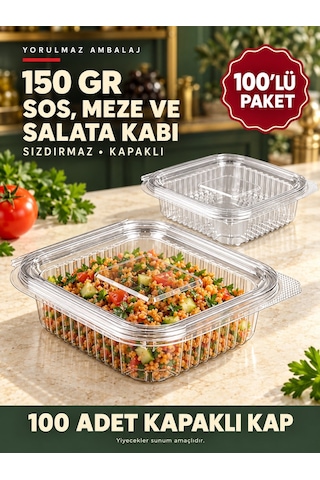 150 Gr Sızdırmaz Kapaklı Sos, Meze Ve Salata Kabı 100 Lü Şeffaf Kare Kap Siyah
